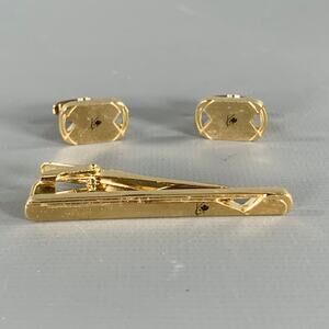 KENZO Gold Metal Monogram Cuff Links Tie Clip Set
